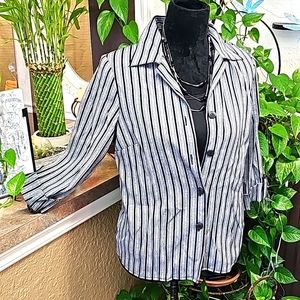 Dina Ariel (M) shirt in grey black Striped in good worn condition